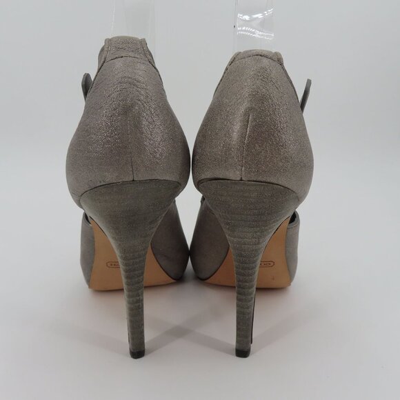Coach ASHTON Women 9 Shimmer Gray Leather Peep Toe Platform Stiletto Heels Shoes - Picture 7 of 15